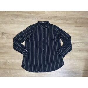 Express The City Shirt Womens Sz L Shirt striped button up blouse black